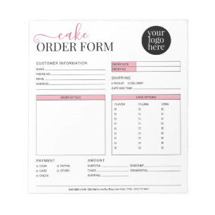 Modern Cake Cupcake Bakery Blush Pink Order Form Notepad