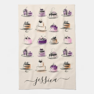 Modern cake pattern script name kitchen towel