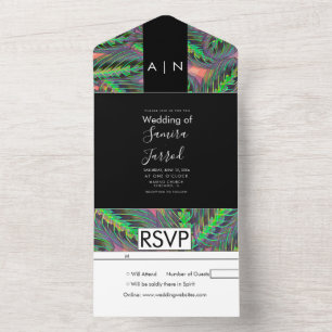 Modern Calathea Plant Pattern Wedding All In One Invitation