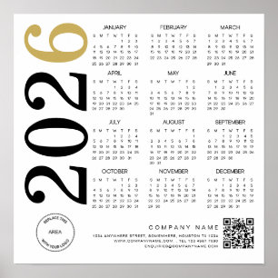 Modern Calendar 2026 Company Logo QR Code Poster