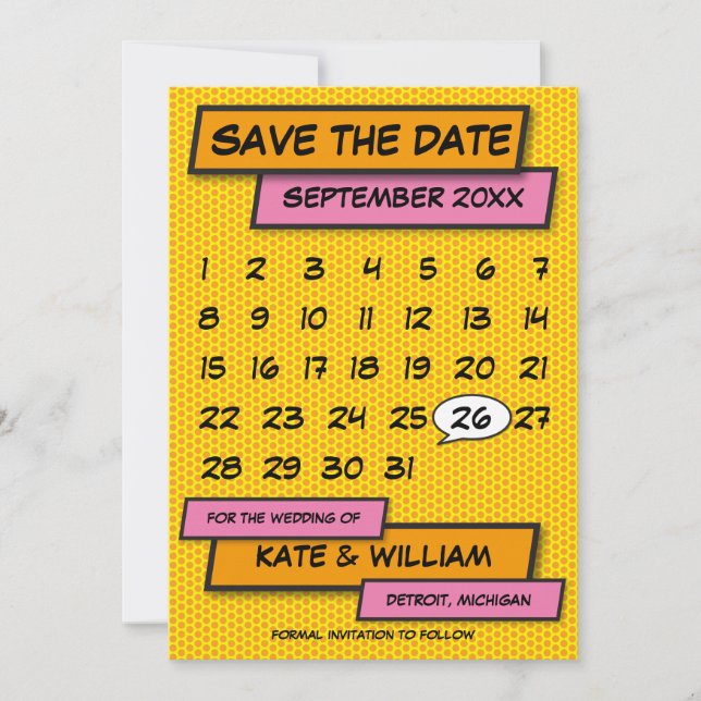 Modern Calendar Fun Comic Book Save The Date (Front)