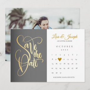 Modern Calendar Gold Love Heart Photo Save The Date