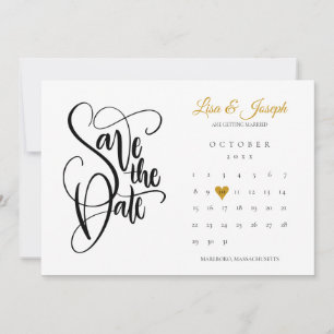 Modern Calendar Gold Love Heart Photo Save The Date