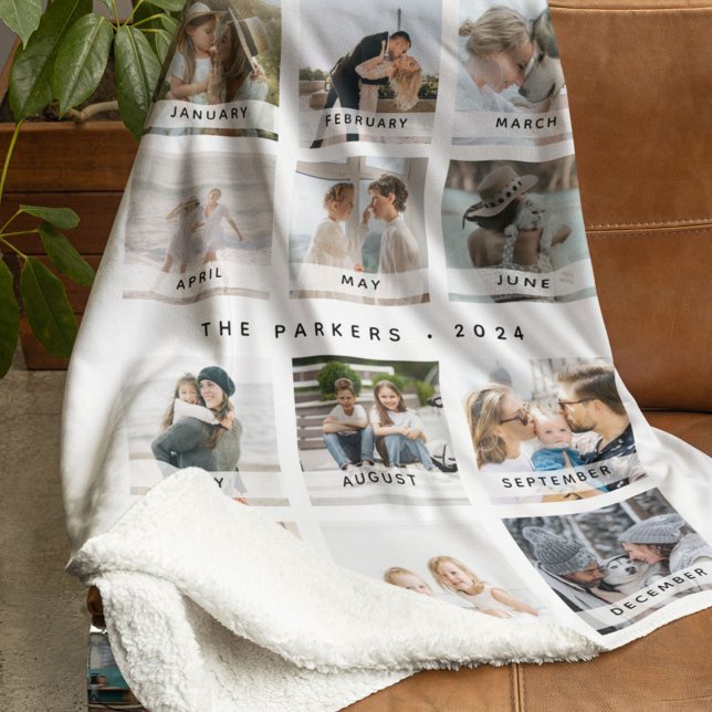 Modern Calendar Photo Collage Christmas Fleece Blanket (Creator Uploaded)