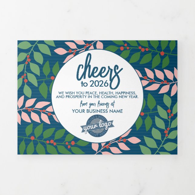 Modern Calendar with Logo - Blue Green Business Tri-Fold Holiday Card (Cover)