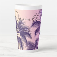 Modern Cali Tropical Pastel Pink Sunset Palm Trees
