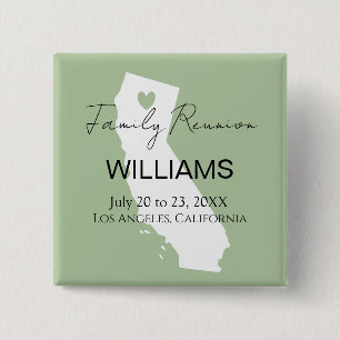 Modern California Map Personalized Family Reunion 2 Inch Square Button
