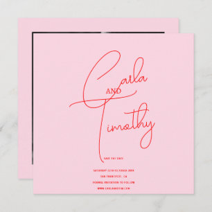 Modern Caligraphy Script Red Pink Photo Save Date Save The Date