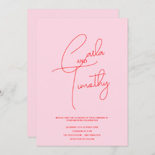 Modern Caligraphy Script Red Pink Wedding Invitation