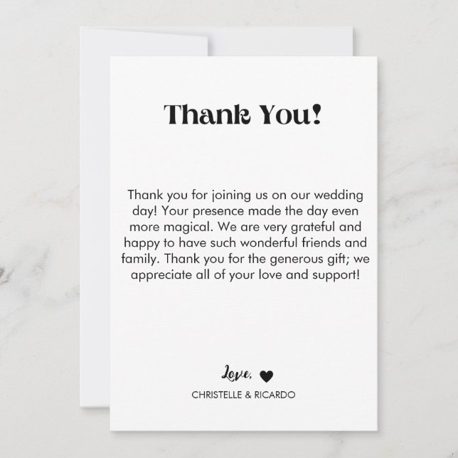 Modern caligraphy script wedding thank you card (Front)