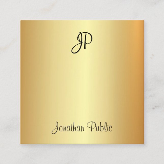 Modern Calligraphed Monogram Gold Elegant Template Square Business Card (Front)