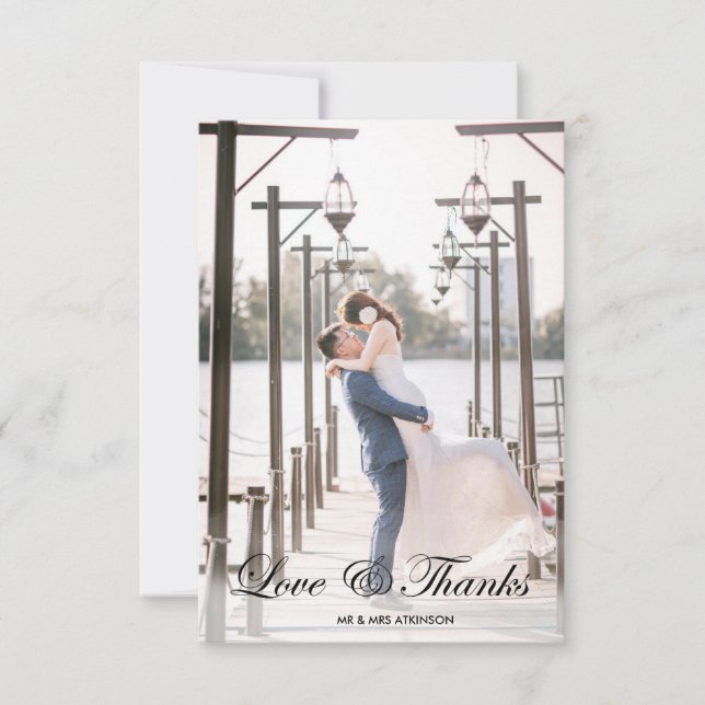 Modern Calligraphic 2 Photo Wedding Thank You Card (Front)