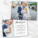 Modern Calligraphy 2 Photo Wedding Bride Groom Thank You Card<br><div class="desc">Modern Calligraphy Wedding Bride and Groom 2 Photo Thank You Card - White Script</div>
