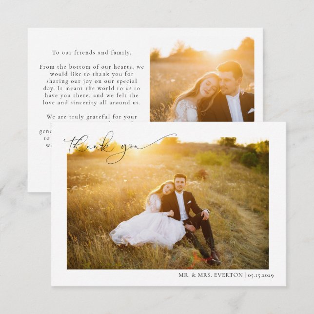 Modern Calligraphy 2 Photo Wedding Thank You (Front/Back)