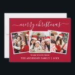 Modern Calligraphy 3 Photo Christmas Red Holiday Card<br><div class="desc">Modern Trendy Calligraphy Script 3 Photo Family Photo Collage Merry Christmas Card - Red</div>