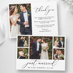 Modern Calligraphy 6 Photo Just Married Wedding Thank You Card
