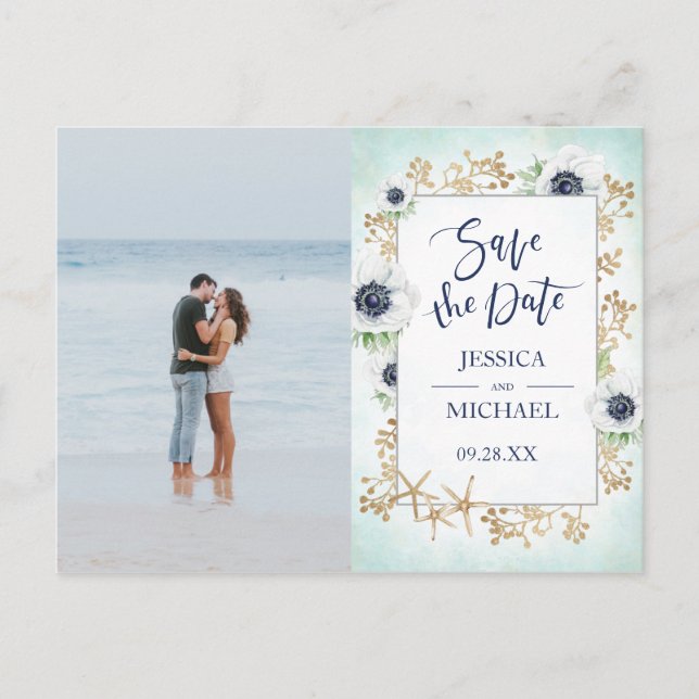 Modern Calligraphy Anemone Flower Save The Date Invitation Postcard (Front)