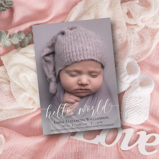 Modern Calligraphy Baby Girl Photo Announcement (Creator Uploaded)