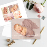 Modern Calligraphy Baby Girl Photo Collage Birth Announcement<br><div class="desc">Elegant and minimalistic photo birth announcement card introduces your beautiful newborn baby girl with a landscape feature photo on the front and a simple photo collage on the back. Personalize the modern white hand-lettered calligraphy script with baby's full name and customize the remaining text with all of the important birth...</div>