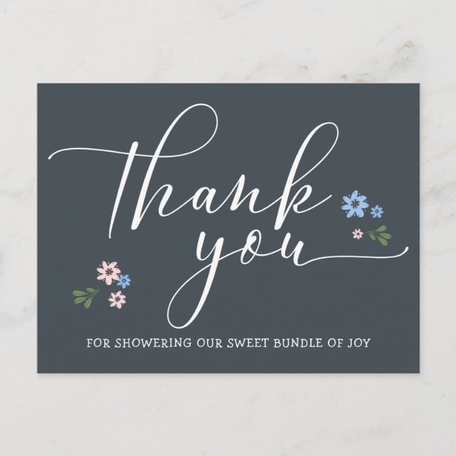 Modern Calligraphy Baby Shower Thank You Postcard (Front)