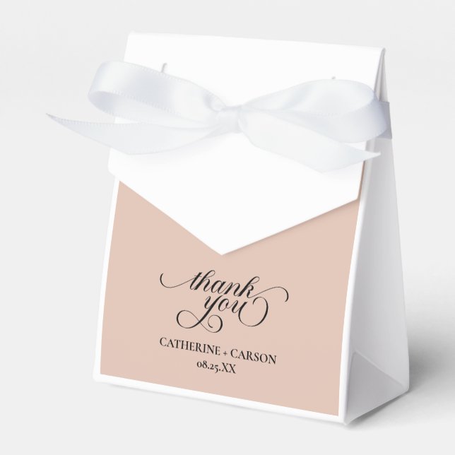 Modern Calligraphy Beige Wedding Favor Box (Front Side)