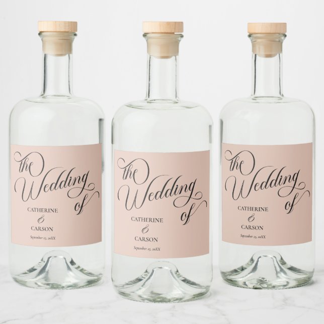 Modern Calligraphy Beige Wedding  Liquor Bottle Label (Bottles)
