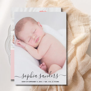 Modern Calligraphy Birth of a Baby Girl Announcement