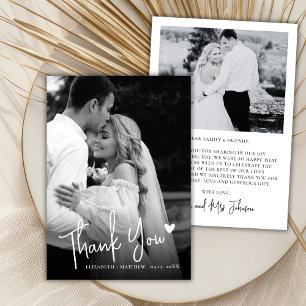 Modern Calligraphy Black and White Photo Wedding  Thank You Card
