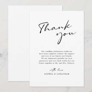 Modern Calligraphy Black and White Simple Wedding Thank You Card