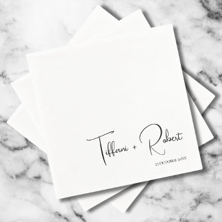 Modern Calligraphy Black and White Wedding Napkin