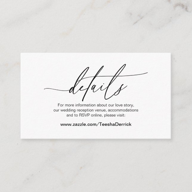 Modern Calligraphy, Black Font,  Wedding Details E Enclosure Card (Front)