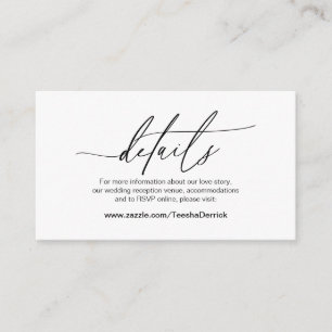Modern Calligraphy, Black Font,  Wedding Details E Enclosure Card