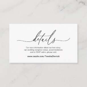Modern Calligraphy, Black Font,  Wedding Details  Enclosure Card