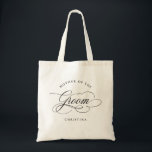 Modern calligraphy black Mother of the Groom Tote Bag<br><div class="desc">A timeless and elegant mother of the groom gift tote bag featuring refined calligraphy script on a classic background,  perfect for a formal and sophisticated wedding celebration. For customization or additional products featuring this design,  please feel free to contact me.</div>