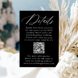 Modern Calligraphy Black QR Code Wedding Details Enclosure Card