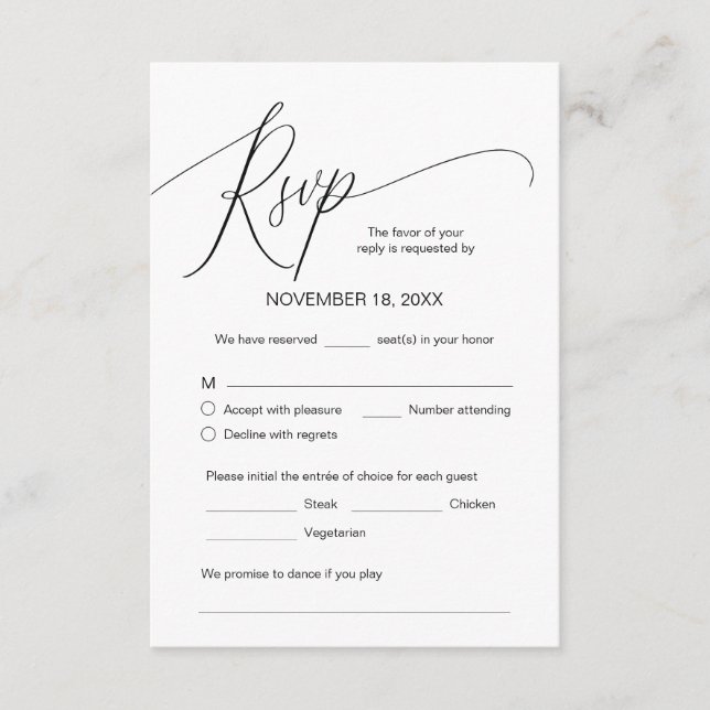 Modern Calligraphy, Black, Wedding Dinner RSVP  Enclosure Card (Front)