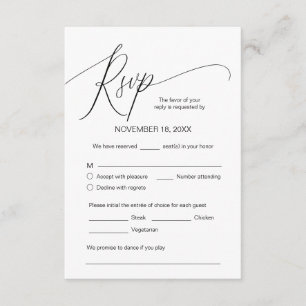 Modern Calligraphy, Black, Wedding Dinner RSVP  Enclosure Card