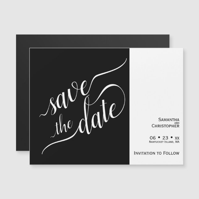 Modern Calligraphy Black Wedding Save the Date Magnetic Invitation (Front/Back)