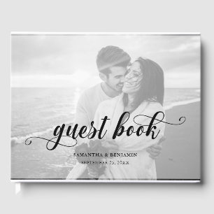 Modern Calligraphy Black & White 2 Photo Wedding Guest Book