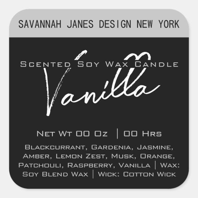 Modern Calligraphy Black & White Candle Labels (Front)