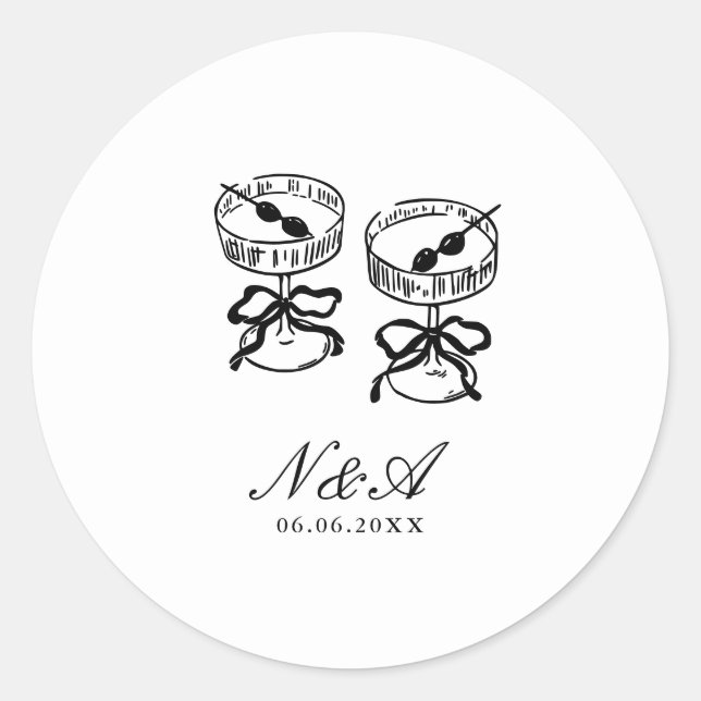 Modern Calligraphy Black White Wedding Classic Round Sticker (Front)