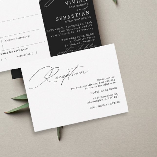 Modern Calligraphy Black White Wedding Reception Enclosure Card (Creator Uploaded)