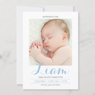 Modern Calligraphy Blue   Birth Announcement
