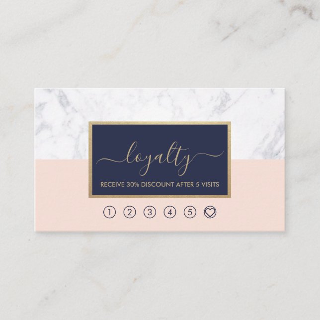 Modern Calligraphy Blush & Midnight Blue Loyalty Business Card (Front)