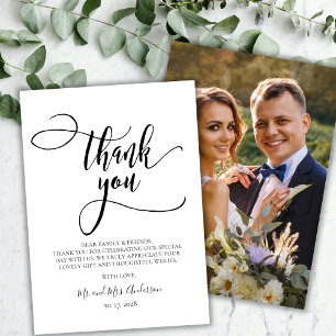 Modern Calligraphy Bohemian Script Photo Wedding Thank You Card