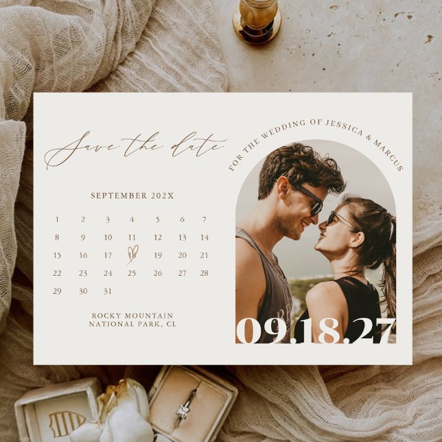 Modern Calligraphy Boho Calendar Photo Wedding Save The Date (Creator Uploaded)