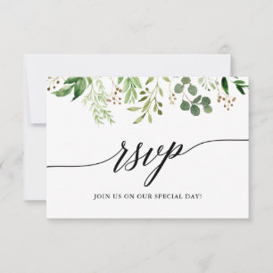 Modern Calligraphy Botanical Green Wedding RSVP Card