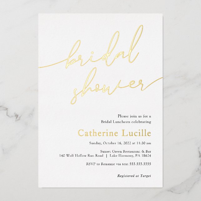 Modern Calligraphy Bridal Shower Foil Invitation (Front)