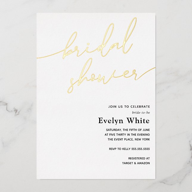 Modern Calligraphy Bridal Shower Foil Invitation (Front)