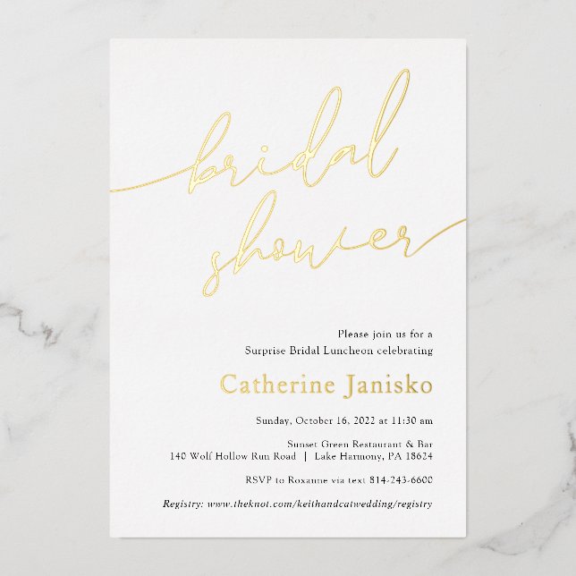 Modern Calligraphy Bridal Shower Foil Invitation (Front)